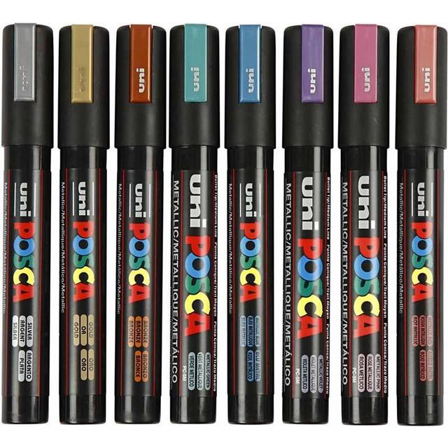 POSCA uni-ball 182520 – POSCA märkpenna med medelfin rund spets, set om 8, metallic