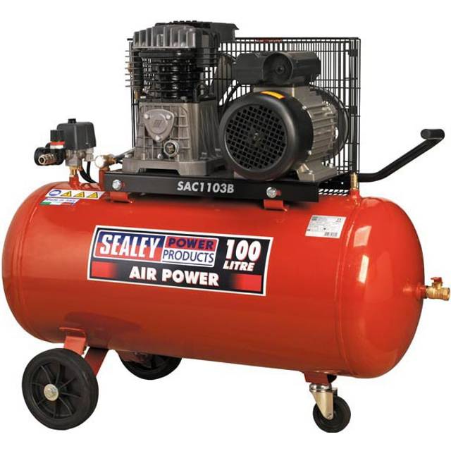 Sealey SAC1103B Air Compressor 100L Belt Drive 3hp with Cast Cylinders & Wheels