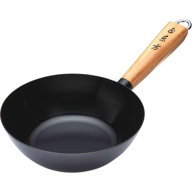 World of Flavours Oriental 20cm Non-Stick Carbon Steel Wok - Black (20cm W)