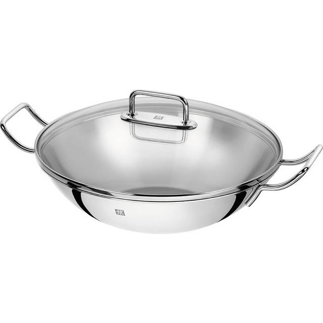 40992-332-0 Wok, Incl. Glass Lid and Removable Grid Insert, Suitable for Induction, Ã 32 cm, Stainless Steel, Plus, Silver