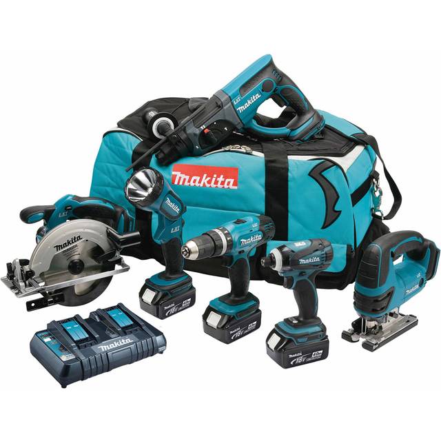 Makita DLX6017PM 18v 6 Piece LXT Cordless Tool Kit Li-Ion 3x 4ah Batts Dual Port