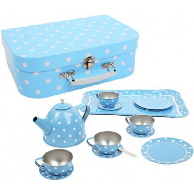Bigjigs Toys Blue Polka Dot Tea Set With Carry Case, Blue
