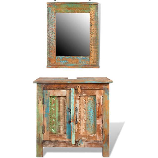 vidaXL Bathroom Vanity Cabinet Set with Mirror Solid Reclaimed Wood Storage