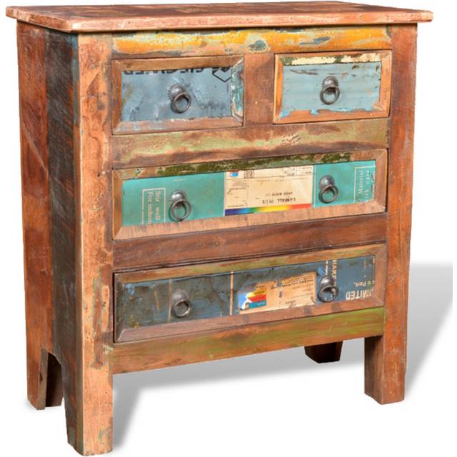 vidaXL Cabinet Solid Reclaimed Wood with 4 Drawers Standing Storage Cupboard