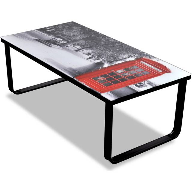 vidaXL Coffee Table with Telephone Booth Printing Glass Top - Multicolour