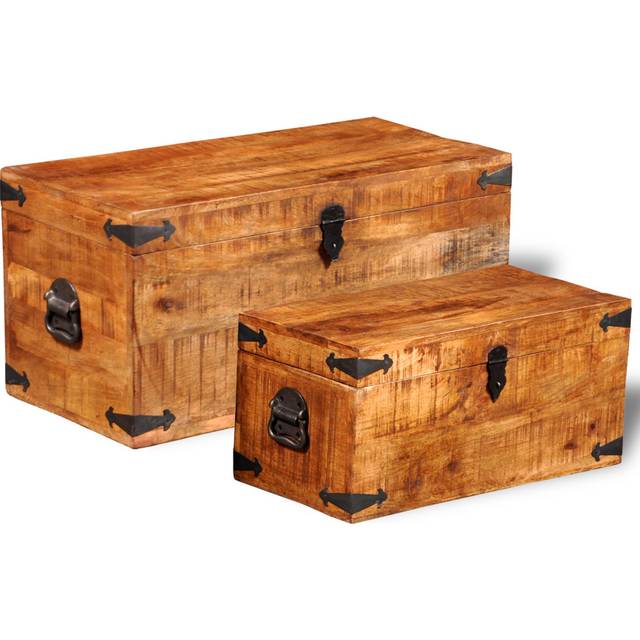 vidaXL Storage Chest Set 2 Pieces Rough Mango Wood - Brown