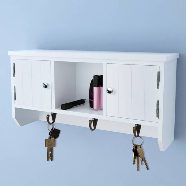 vidaXL Wall Cabinet for Keys and Jewelery with Doors and Hooks - White