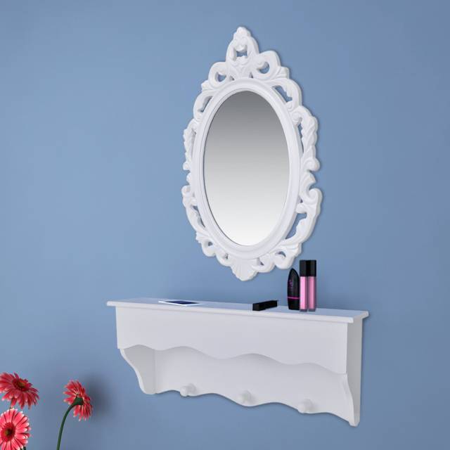 vidaXL Wall Shelf Set for Keys&Jewelery with Mirror and Hooks Grey