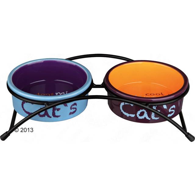 Trixie Eat on Feet Ceramic Bowl Set - 2 x 300ml, 12cm diameter (light grey/dusky pink/light blue)