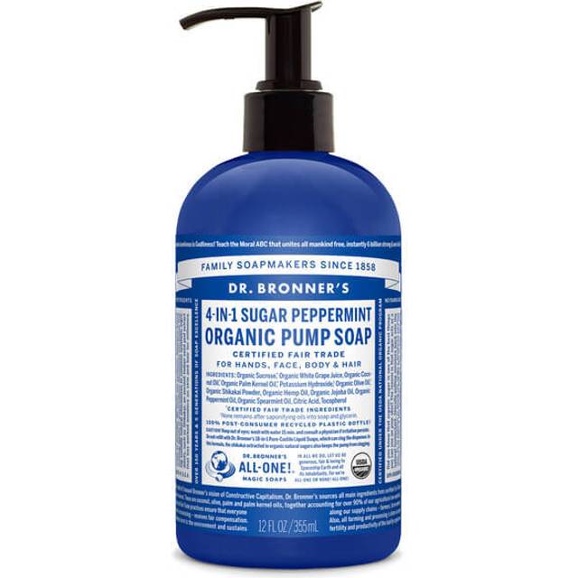 Dr. Bronner's Organic 4-in-1 Pump Soap Sugar Peppermint 12 fl oz
