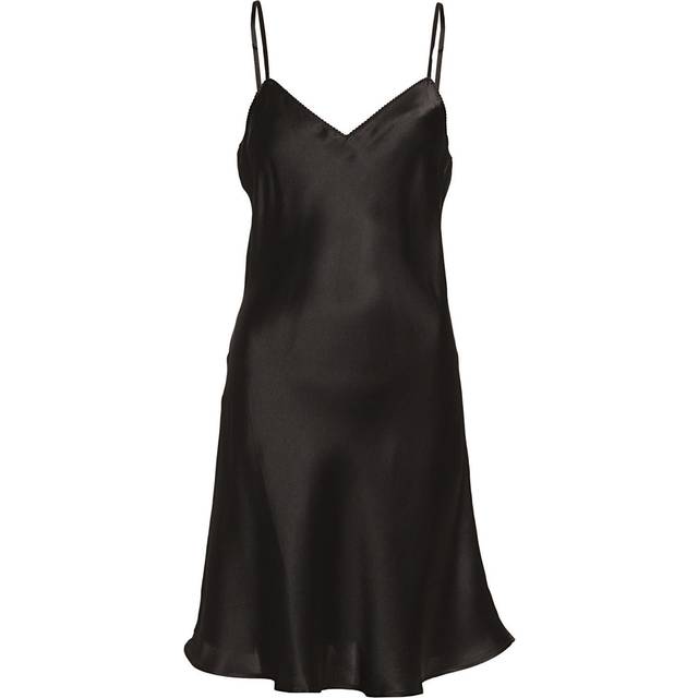 Lady Avenue Silk Satin Nightgown - Black - Medium