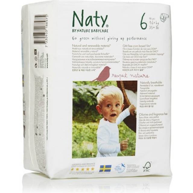 Eco by Naty ekologiska byxblöjor - allergivänliga och kemikaliefria ekoblöjor, högabsorberande och miljövänliga träningsblöjor för pojkar och flickor (Storlek 6, 18 stycken)