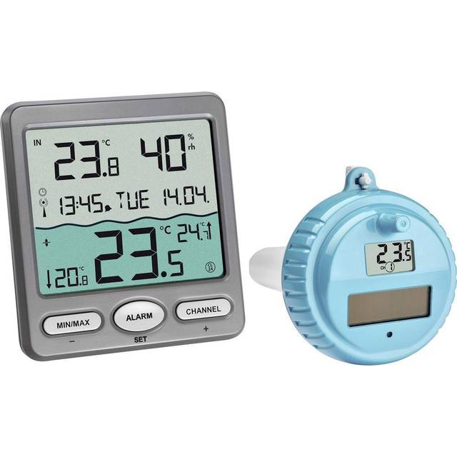 TFA Dostmann Venice Pool Thermometer, 30.3056.10, för övervakning av vattentemperaturen i simbassänger, dammar eller jacuzzis Trådlös digital pooltermometer, grå