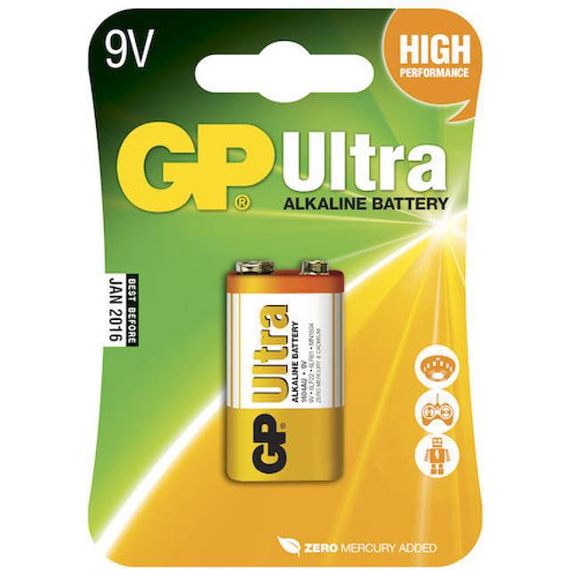 GP PP3 9v Ultra Alkaline Batteries x 1 Blister