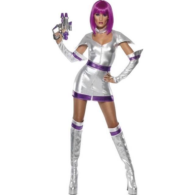 Uk 12-14 Silver Ladies Fever Space Cadet Costume -