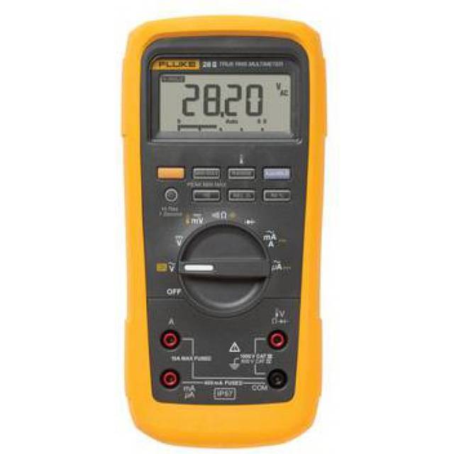 Fluke FLUKE-28II/EUR multimeter, kontrollerar kontinuitet, spänning, motstånd, mäter upp till 10 A, Europa, IP 67, elektrisk sladd, industriell, grå och gul