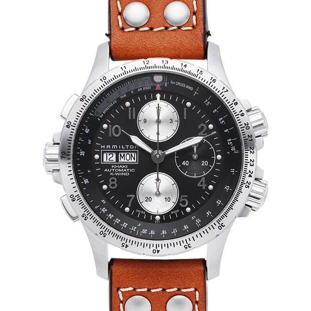 Hamilton Khaki Aviation X-Wind Automatic Chronograph Black Dial Brown Leather Strap Men's Watch H77616533