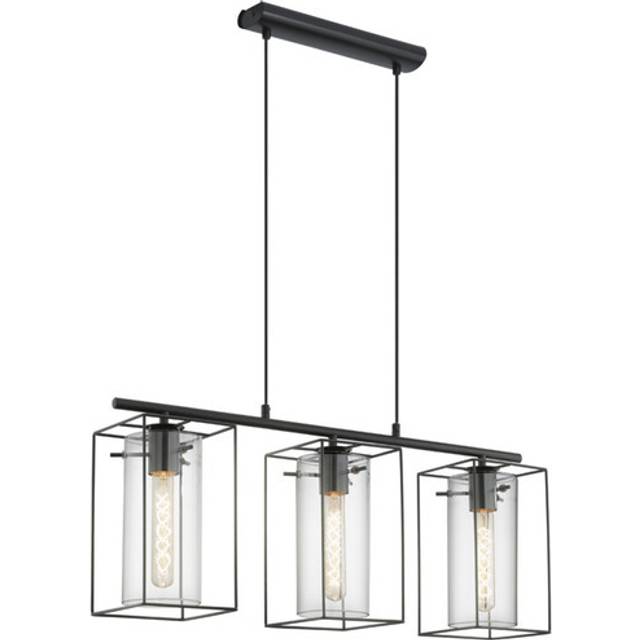 Eglo Loncino Pendant lamp, 3-Flame Vintage Pendant lamp, Hanging lamp Made of Steel, Colour: Black, Glass: Tinted Glass, Socket: E27, L: 74.5 cm/29.3
