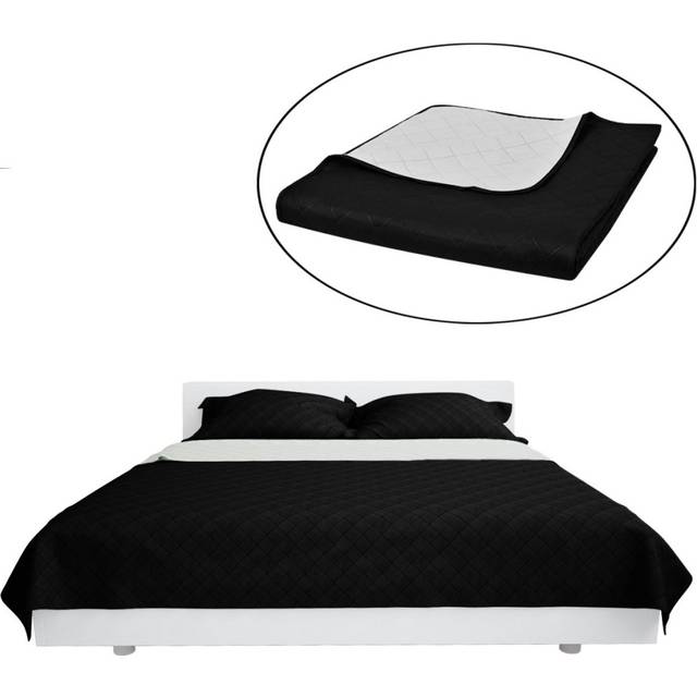 vidaXL Double-sided Quilted Bedspread Black/White 170 x 210 cm
