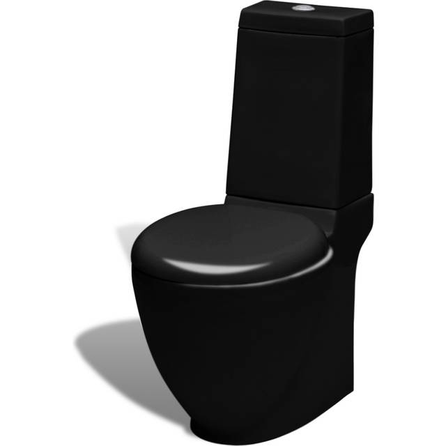 Wc Ceramic Toilet Bathroom Round Toilet Bottom Water Flow Black Vidaxl