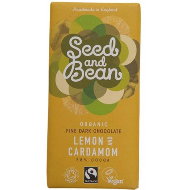 Seed and Bean Organic Fine Dark Chocolate Bar - Lemon & Cardamom - 75g