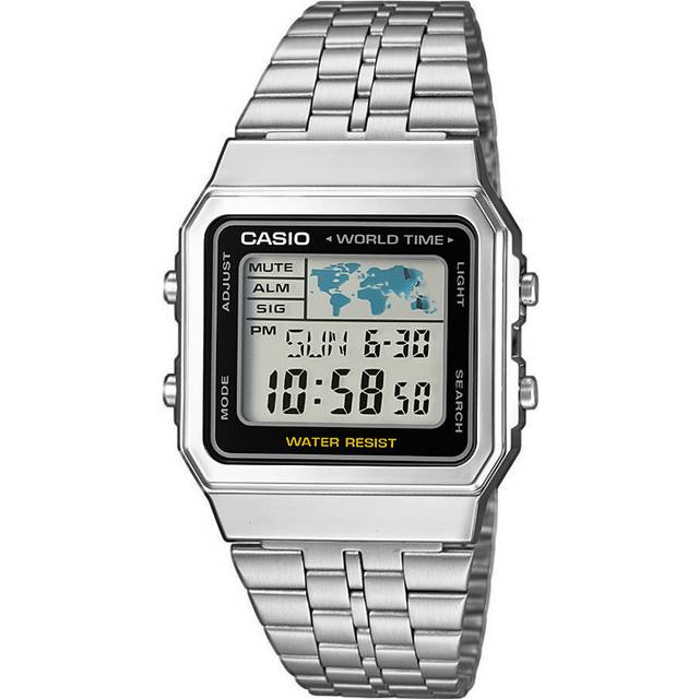 Casio Mens Quartz Watch Grey Dial Digital Display Stainless Bracelet A500WEA-1EF - Multicoloured