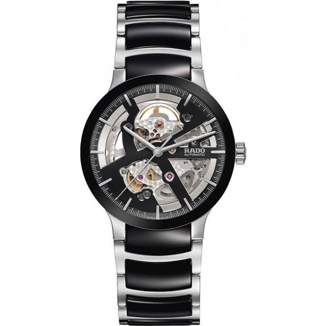 Rado Mens Centrix Automatic Open Heart Black and Silver Ceramic Bracelet Watch R30178152 - Two Tone