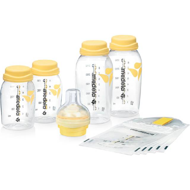 Medela Set för förvaring av bröstmjölk, nappflaskor för förvaring av bröstmjölk, lugn spen, bröstmjölk förvaringspåsar, BPA-fri