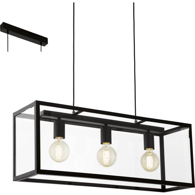 Eglo Industrial Bar Pendant With 3 Lightbulbs, Black