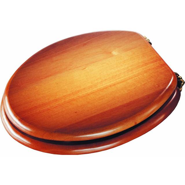 Antique Solid Pine Toilet Seat - Ergonomically Shaped for Comfort, Adjustable Hinges 110-200mm, Chrome Plated Fixings, All Fittings Included - Brown (7cm H X 36cm W X 39.5cm D)