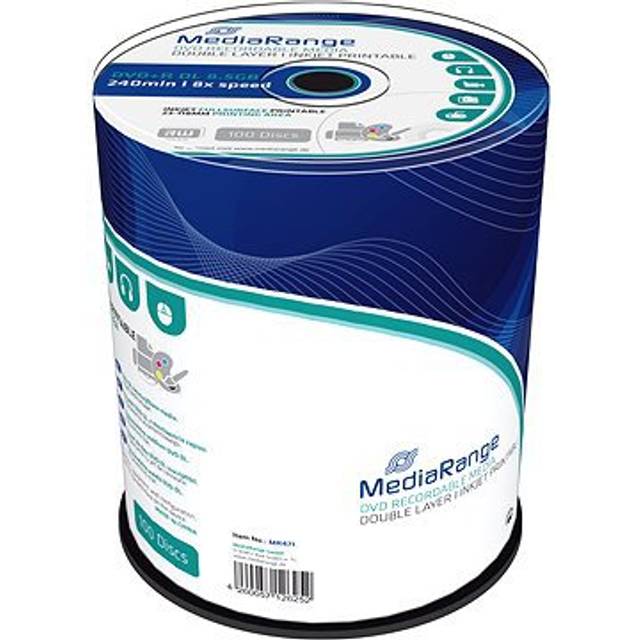 MediaRange DVD+R Double Layer 8,5 Gb|240 min 8 gånger skrivhastighet, fullt utskrivbar, 100 Cakebox