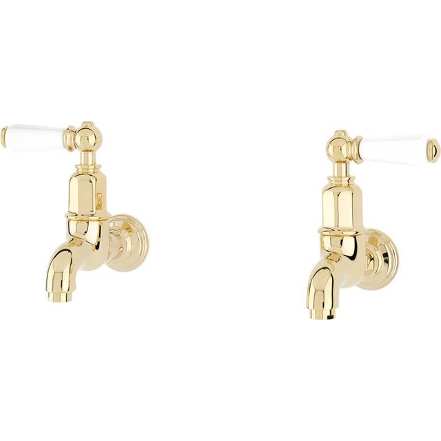 Perrin &amp; Rowe Mayan Ceramic Lever Gold Wall Mounted  Sink Taps 432
