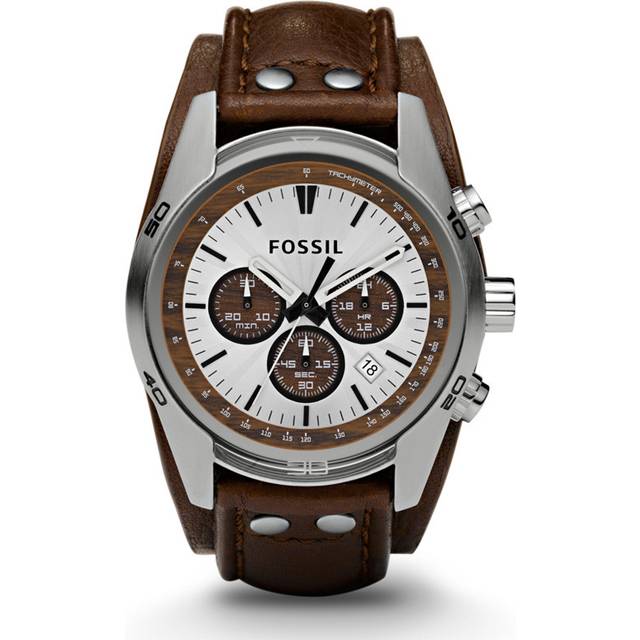 Fossil Cuff Chronograph Tan Leather CH2565 Men's Watch silver