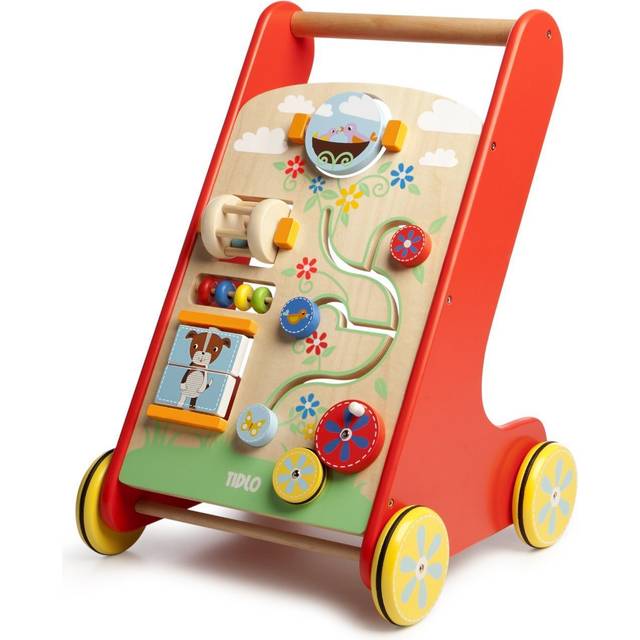 Tidlo Wooden Baby Activity Walker, Red