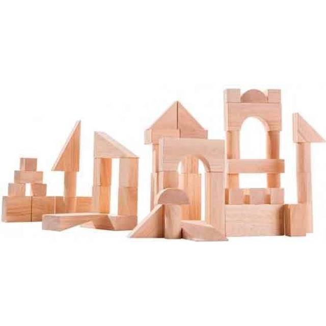 Plan Toys Wooden 50 Piece Unit Block (35 mm) Building Set (5502) | Sustainably Made from Rubberwood and Non-Toxic Paints and Dyes | PlanNatural Classi