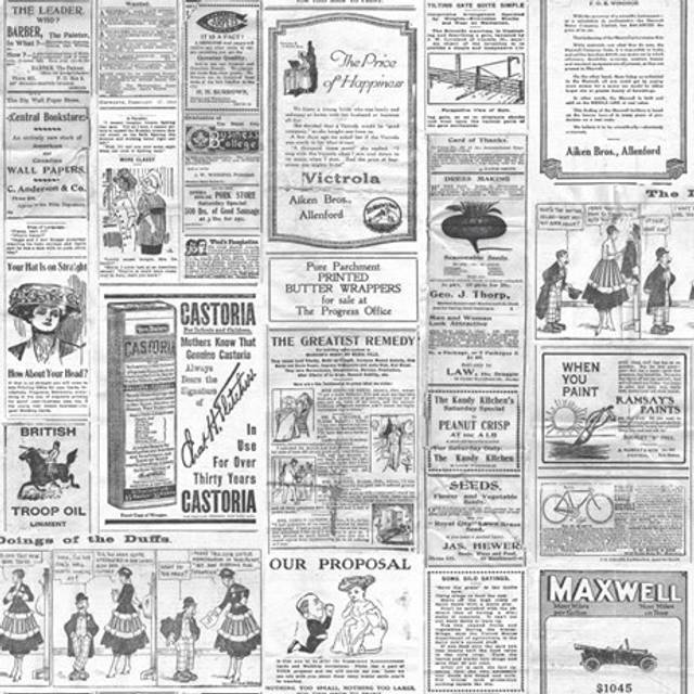 Retro Newspaper Wallpaper Vintage Old Adverts Black Off White Paste Wall Galerie