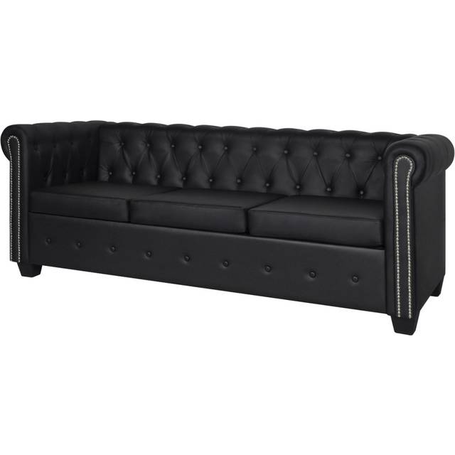 Chesterfield 3-sits konstläder svart
