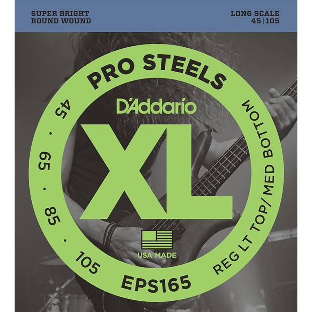 D'Addario XL ProSteels basgitarrsträngar – EPS165 – lång skala – normal lätt topp/medium botten, 45–105