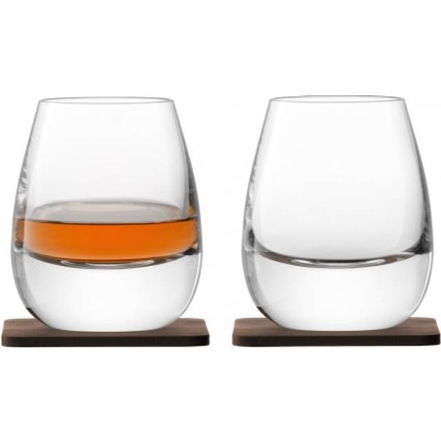 LSA International Curved Whisky Tumbler with Coaster, Set of 2, 250ml, Clear