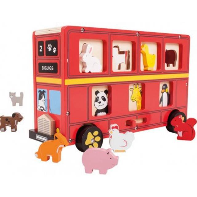Bigjigs Toys Wooden Shape Sorter Bus Toy, Red