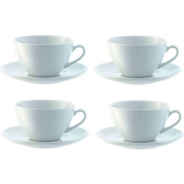 LSA International 0.35 Litre Dine Cappuccino Cup and Saucer Curved, White (Pack of 4)