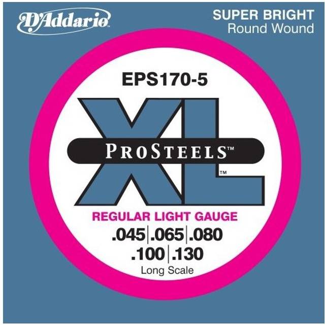 D'Addario XL ProSteels basgitarrsträngar – EPS170-5 – 5 strängar – lång skala – vanligt ljus, 45-130