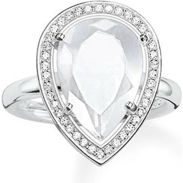 THOMAS SABO Silver Pear Shape Milky Quartz Cubic Zirconia Ring TR2043-690-14-54 (N)