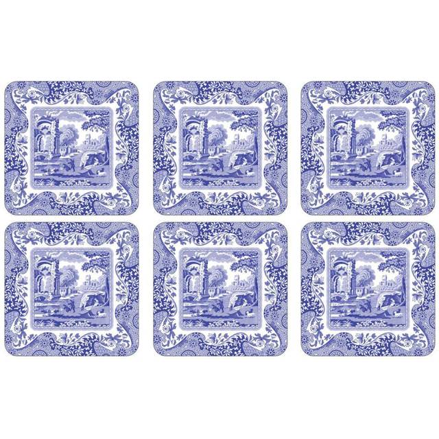 Blue Italian Glasunderlägg 6-pack 10,5 x 10,5 cm - Blått och vitt