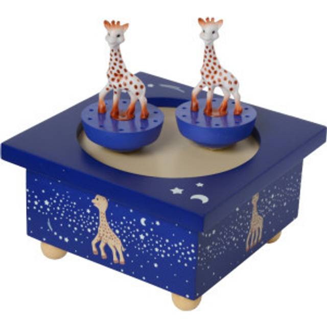 Trousselier 6295195 speldosa med dansande figurer för barn, giraff, blå, sophie giraff, magnetisk, musikbox, musikmusiklåda