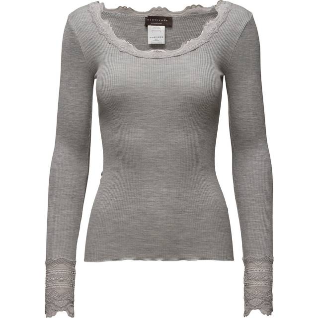 ROSEMUNDE Rwbenita Silk Ls O-Neck Lace T-Shir |Grå |S