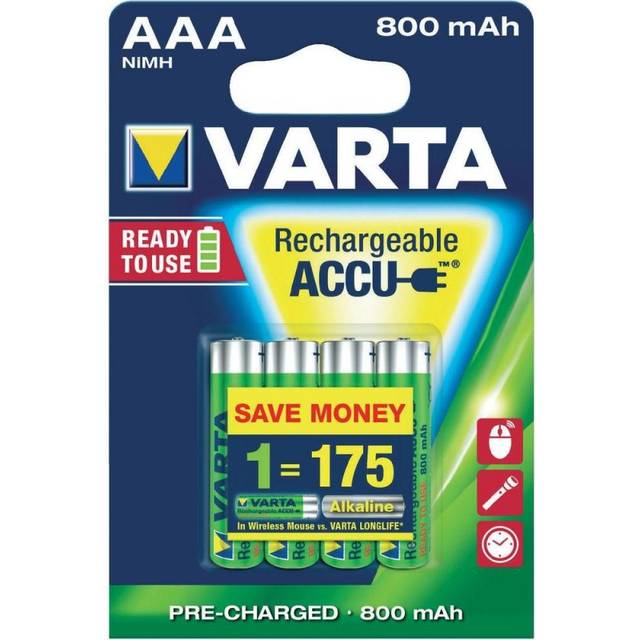 Varta Ladda om Driva AAA 800 mAh Batterier - 4 stycke