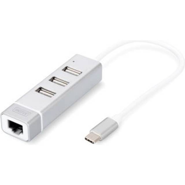 USB 2.0 Type-C 3-Port HUB & Fast Ethernet LAN 3x USB A/F, 1x RJ45 Lan, Chipset: FE1.1S/RTL8152B