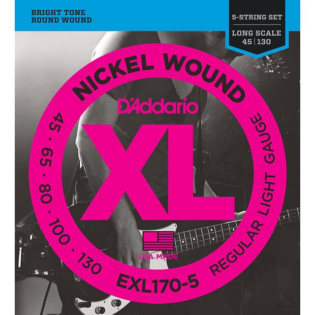 D'Addario Nickel Wound 5-String Bass Strings, Regular Light (EXL170-5)
