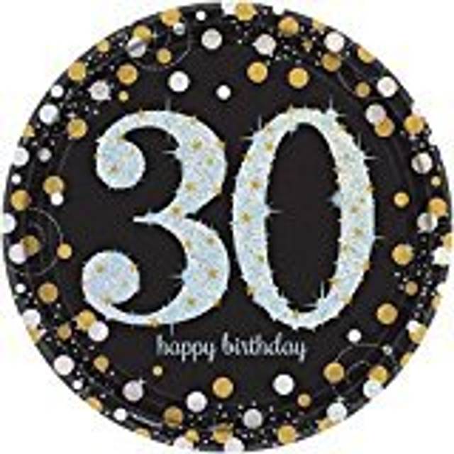 "Amscan Sparkling Celebration """"""""30"""""""" Round Prismatic Plates - 9""""""""  Pack of 8"